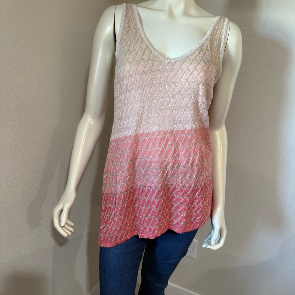 White House Black Market V-Neck Pink and Cream Tank Top